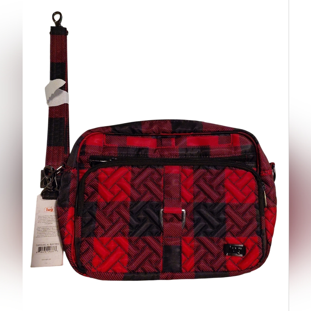 Lug Crossbody Bag Carousel XL Buffalo Plaid Red Black RFID 11 X 8